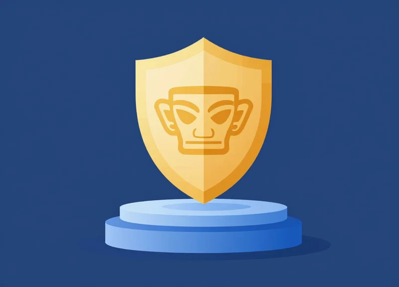 A stylized golden shield protecting a museum pedestal with a valuable artifact, representing the defense of margins.