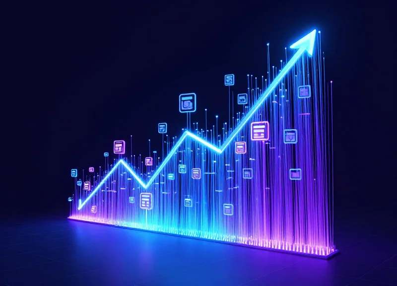 Abstract visualization of glowing data streams representing real-time inventory tracking.
