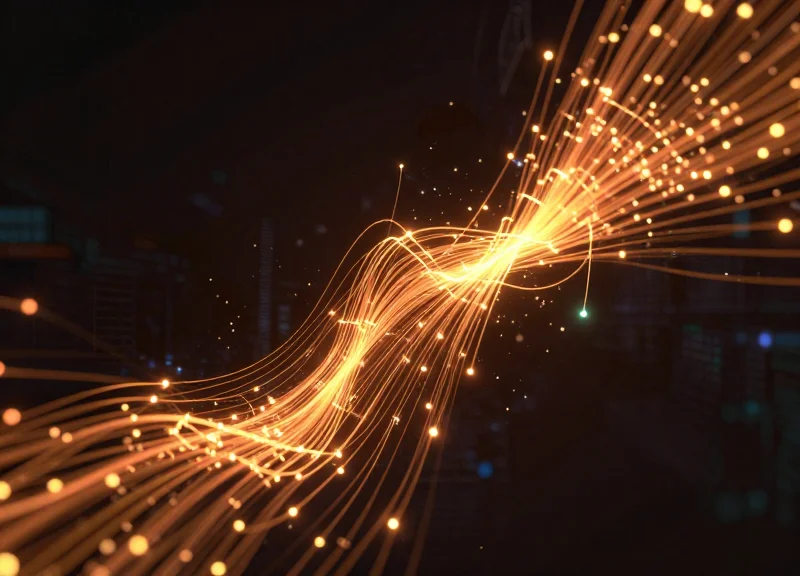 Abstract digital nodes and data streams representing AI integration in retail security systems.