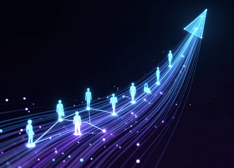 Abstract visualization of RFID signals and data streams connecting luxury products to a cloud database.