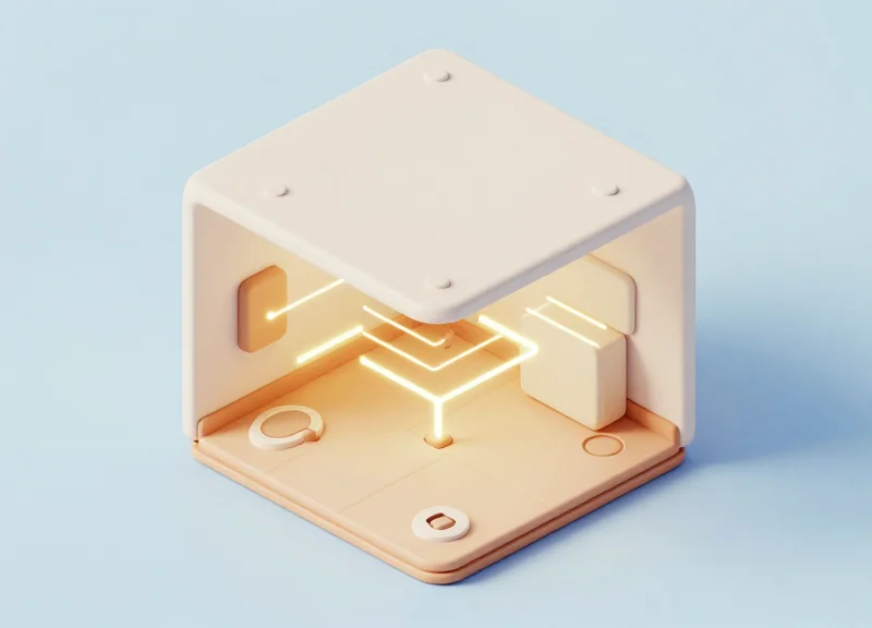 Isometric 3D diagram showing hidden retail security sensors in the floor and ceiling with glowing connectivity lines.