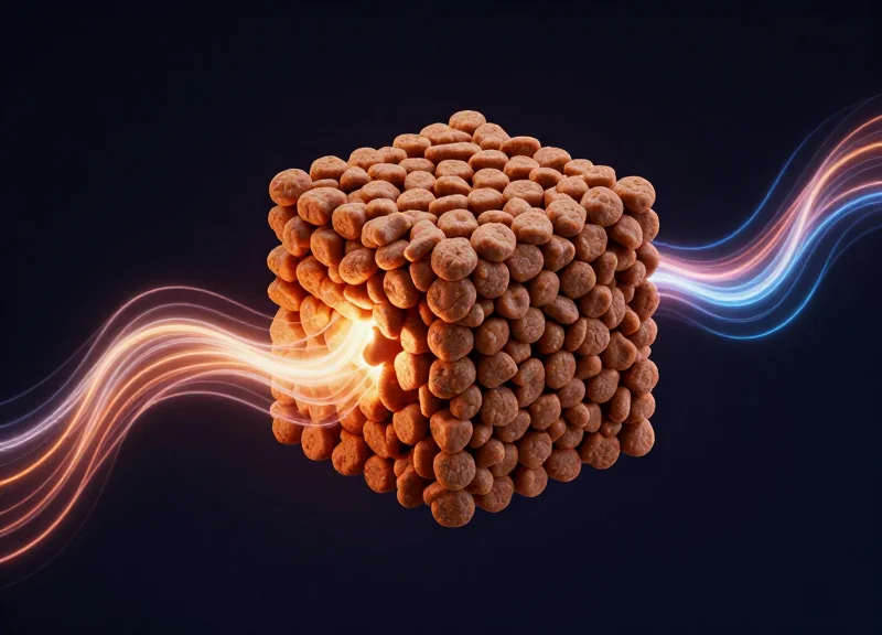 Abstract visualization of electromagnetic waves struggling to penetrate dense bulk material, representing RFID challenges.