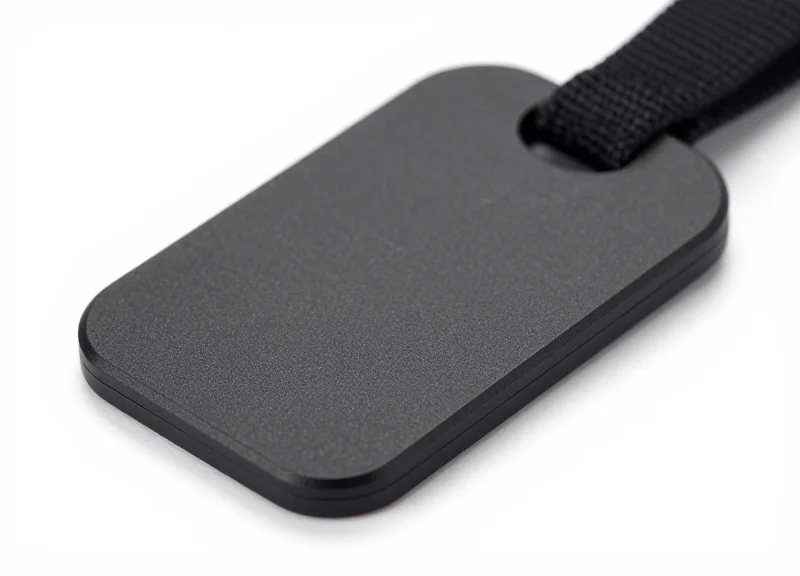 Close-up of a non-damaging magnetic security tag on a white background.