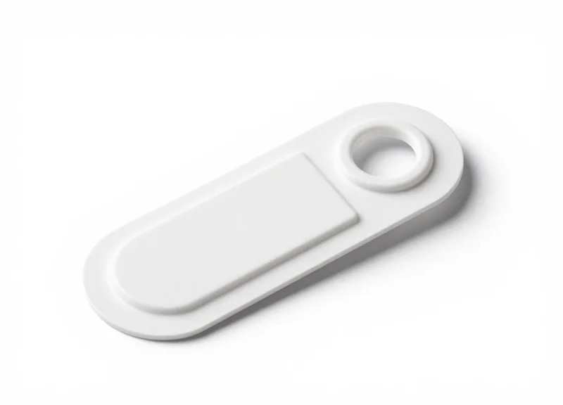 A specialized compact security tag designed for pharmaceutical bottle protection on a white background.