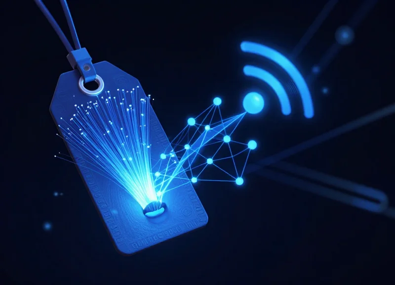 Conceptual visualization of RFID data streams emanating from a security tag.