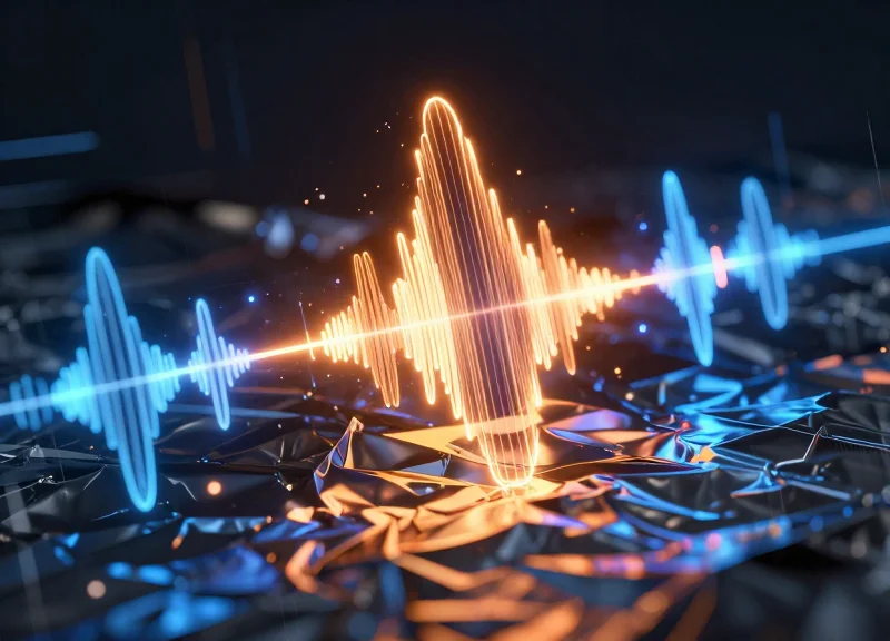 Abstract visualization of radio signal waves interacting with metallic foil material.
