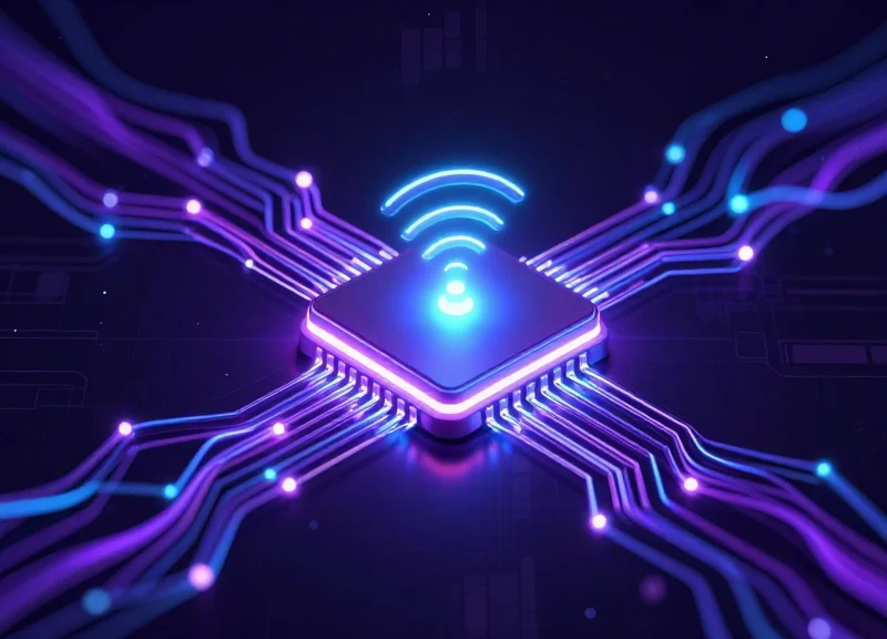 Futuristic visualization of digital data nodes representing hybrid RFID security solutions.