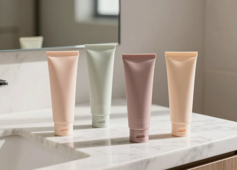 A collection of premium squeezable cosmetic tubes in modern matte finishes