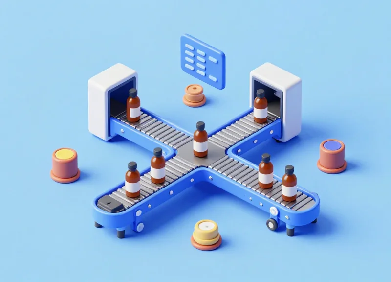 Isometric 3D view of a smart warehouse scanning system for liquid goods
