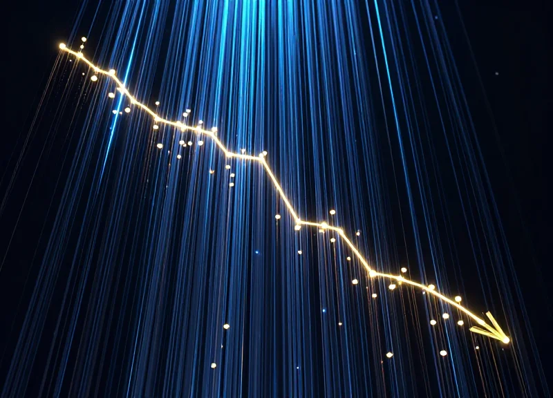 Abstract digital visualization of descending light trails representing a reduction in fabric damage.