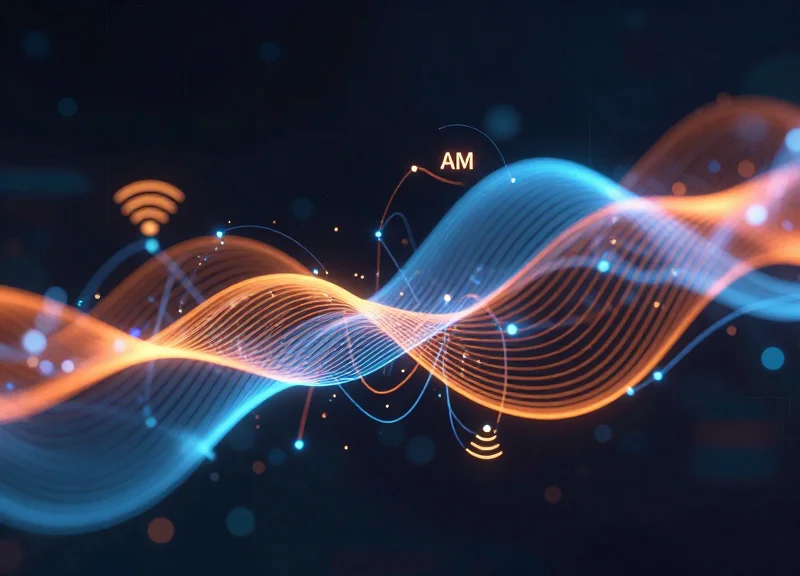 Abstract visualization of RF and AM frequency waves in a retail store