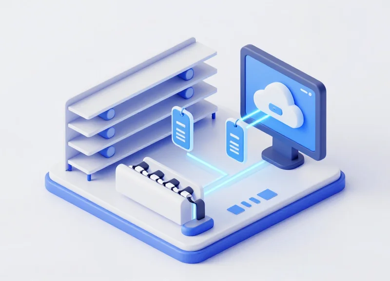 Isometric view of a smart retail security system integrating EAS lanyards with RFID data
