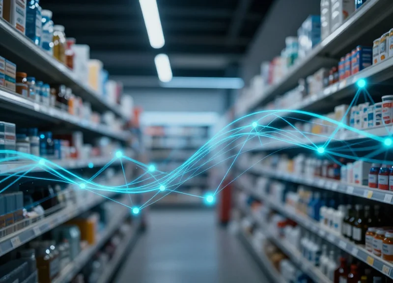 Abstract digital network visualization representing intelligent retail security systems.