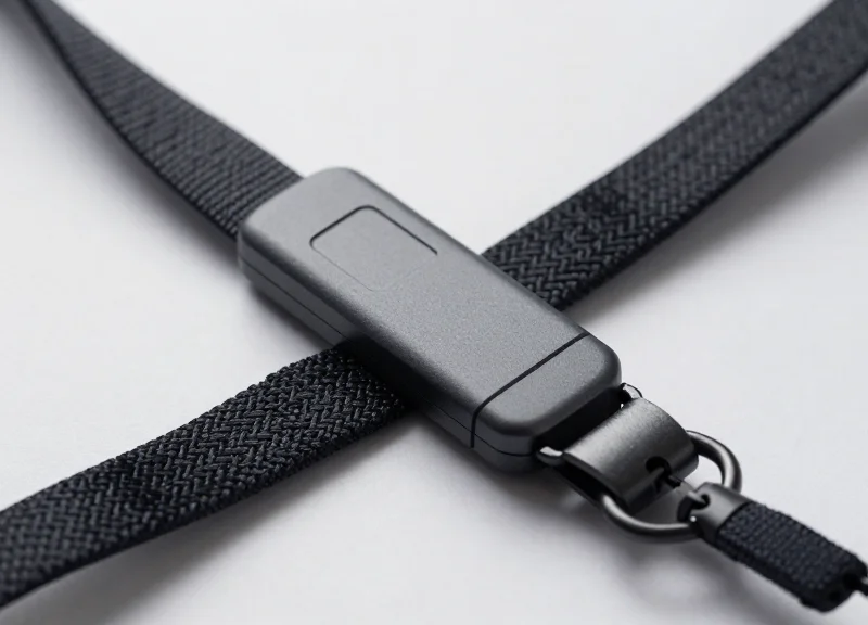 High-detail macro shot of a professional RFID security lanyard.
