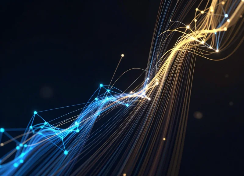 Abstract digital data streams and nodes representing retail analytics.