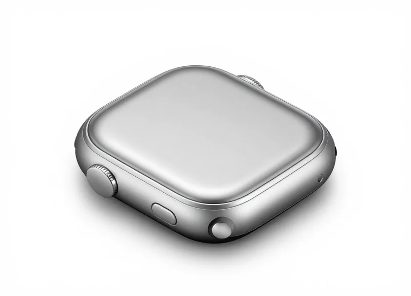 Close-up of a sleek metallic smartwatch security lock with an ergonomic design on a pure white background.
