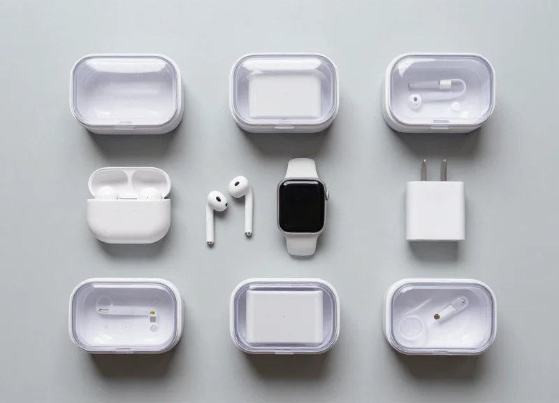 Collection of small electronics next to matching security boxes.