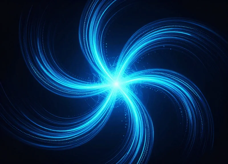 Abstract technical visualization of 4-core electronic security technology with four glowing fiber optic paths.
