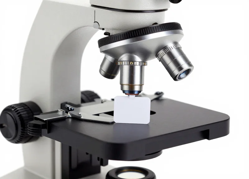 Professional microscope with a modern RFID tracking tag attached to its base
