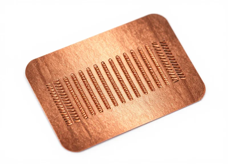 A macro close-up of a high-frequency security label with a clear antenna pattern
