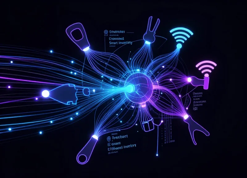 Futuristic visualization of hardware tools integrated with digital tracking data