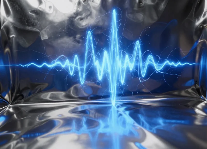 Abstract surrealist illustration of radio waves bouncing off a metallic surface, representing signal interference.