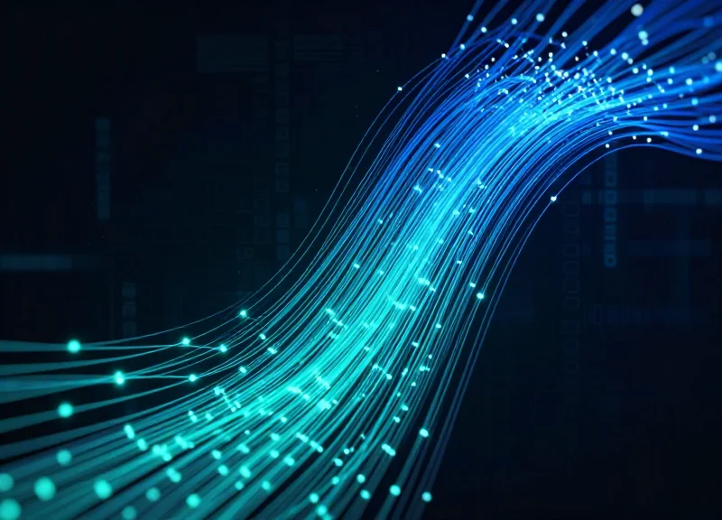 Abstract blue and cyan data streams and glowing nodes representing real-time retail analytics.
