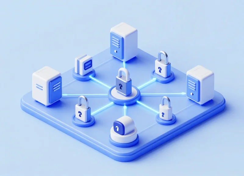 An isometric 3D model of a hybrid warehouse security system integrating both physical locks and digital tracking.