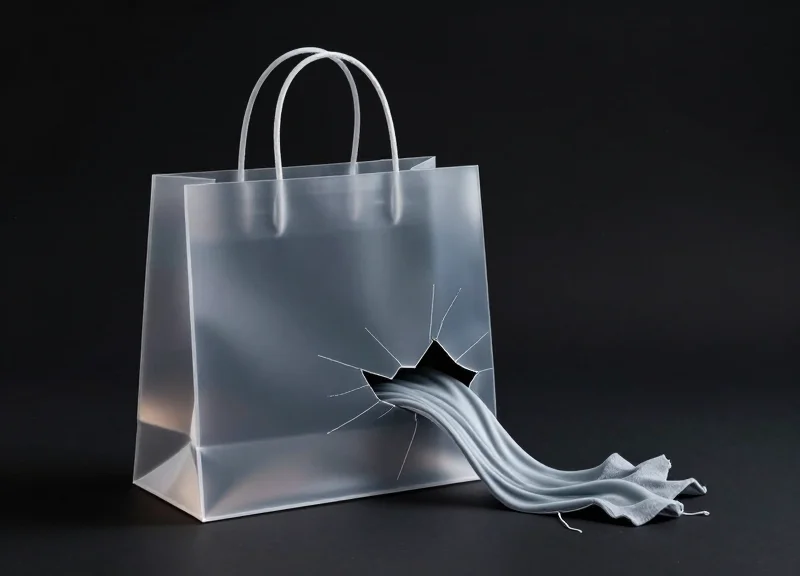 Surreal illustration of fabric threads leaking out of a translucent container, symbolizing retail shrinkage and loss.