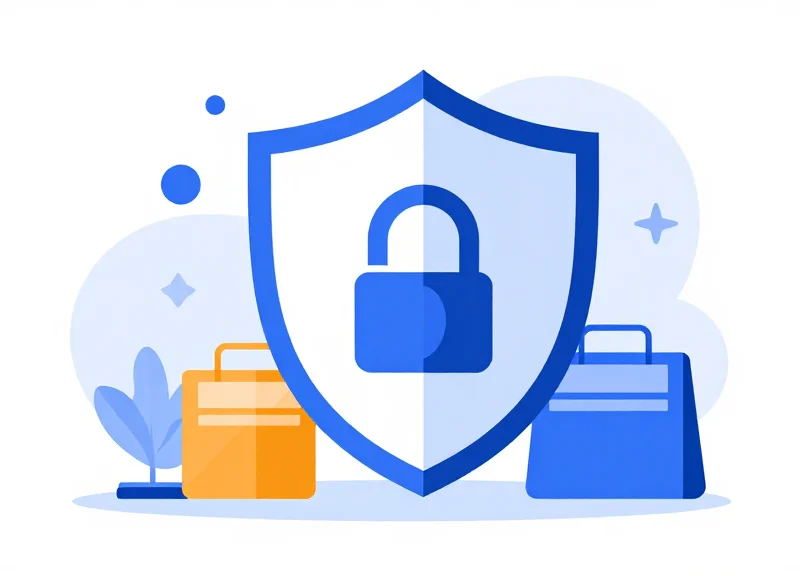 A flat vector illustration of a shield icon protecting retail goods, symbolizing enhanced loss prevention.