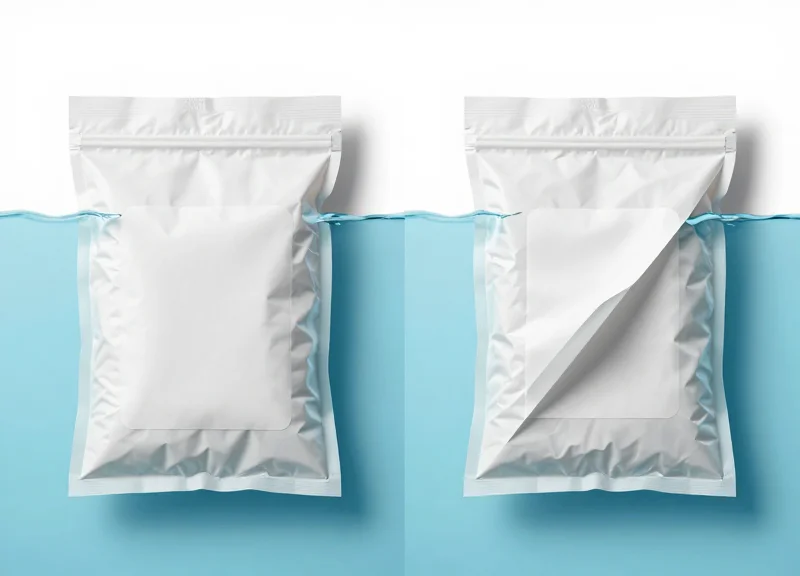 Visual comparison showing a waterproof label remaining intact versus a standard label failing under wet conditions.