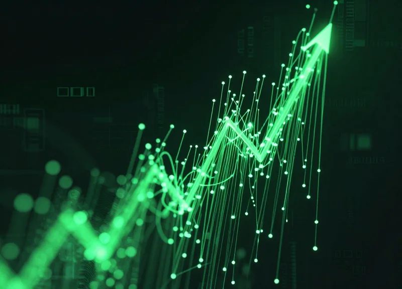 Abstract digital visualization of rising profit and reduced shrinkage trends.