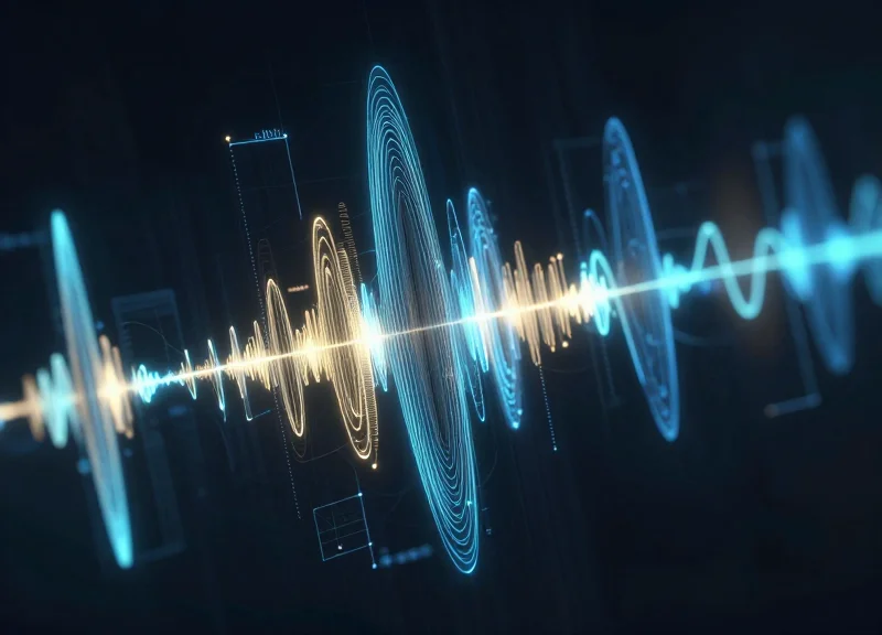 Abstract visualization of 58kHz electromagnetic frequency waves in a tech-inspired dark environment.