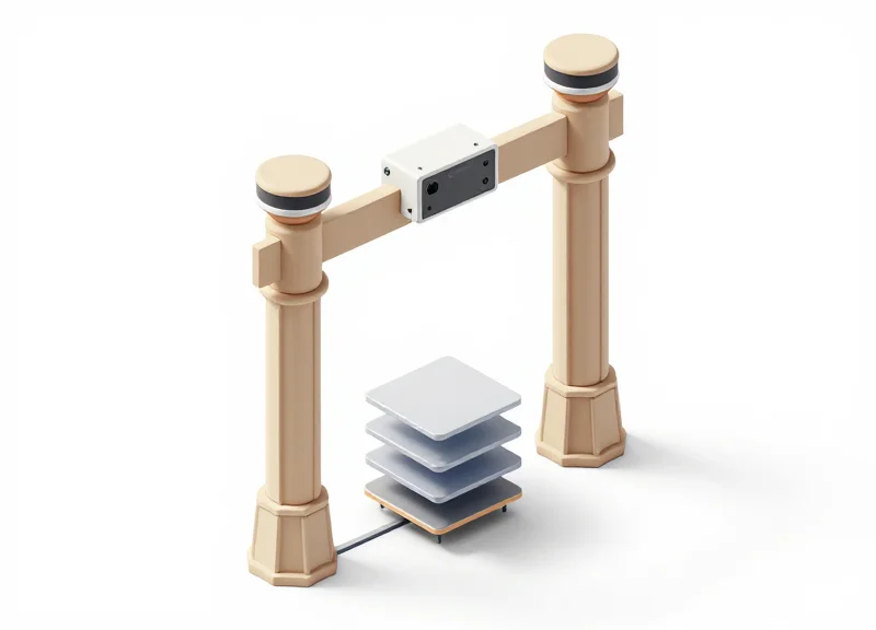 A step-by-step 3D roadmap showing the transition from legacy security gates to advanced RFID tracking.