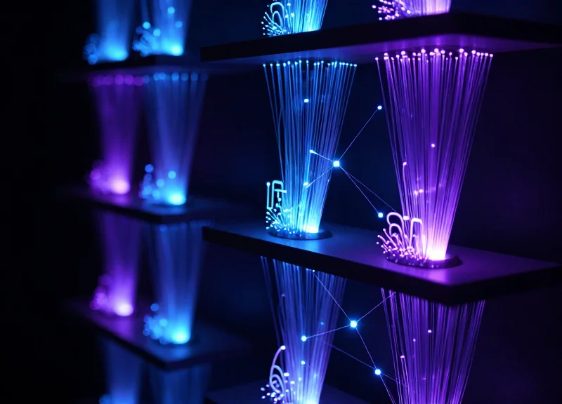 Abstract visualization of RFID signals and data tracking in a retail space.