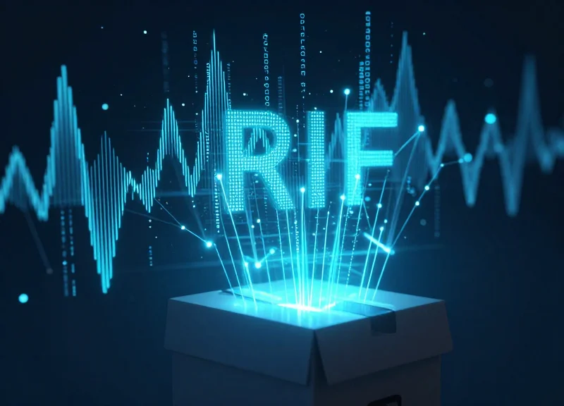 Digital data streams and glowing signals representing RFID technology in retail.