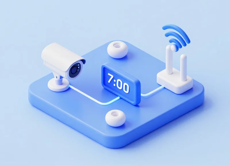 Isometric view of a smart retail system integrating cameras, RFID tags, and digital labels.