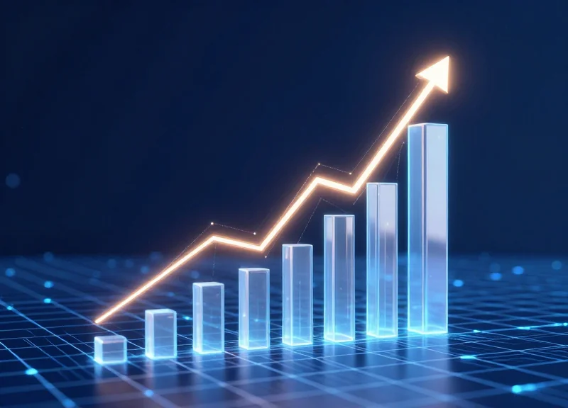Abstract 3D growth bars and glowing trends representing high ROI.
