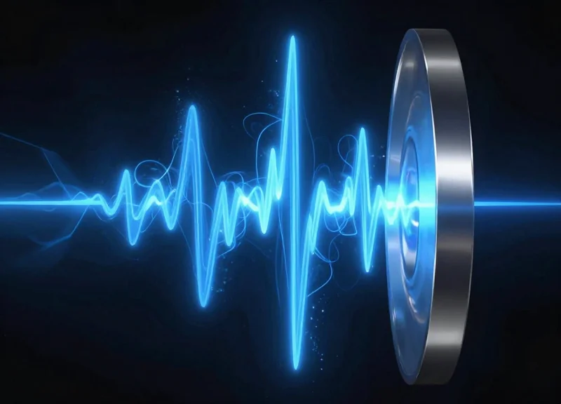 Abstract representation of magnetic waves passing through metallic objects without interference.