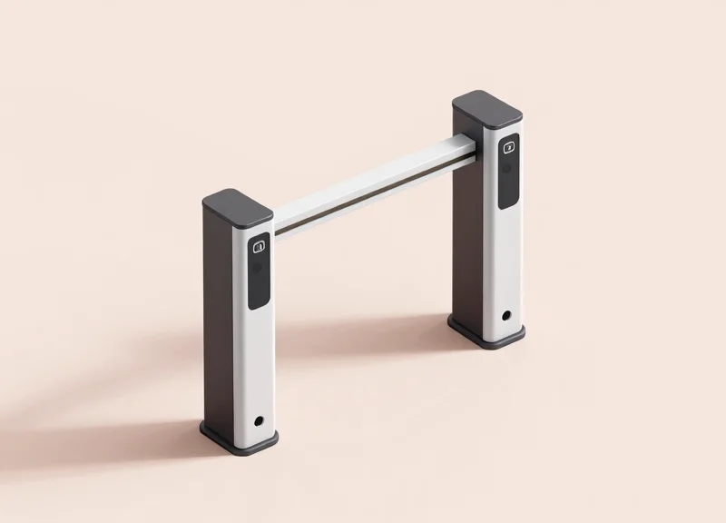 Isometric 3D model of modern electromagnetic security gates for a library entrance.