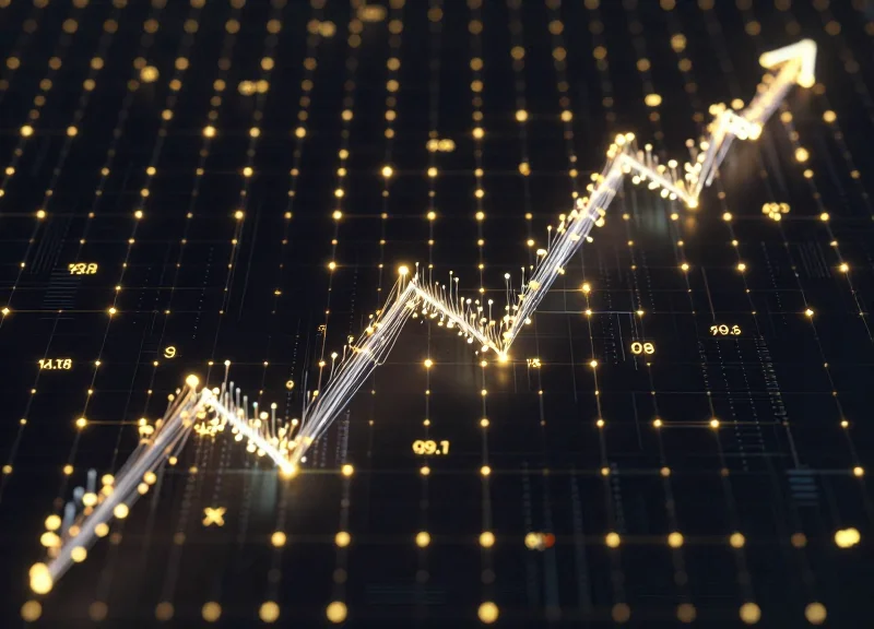Abstract glowing nodes and data lines representing high inventory accuracy.