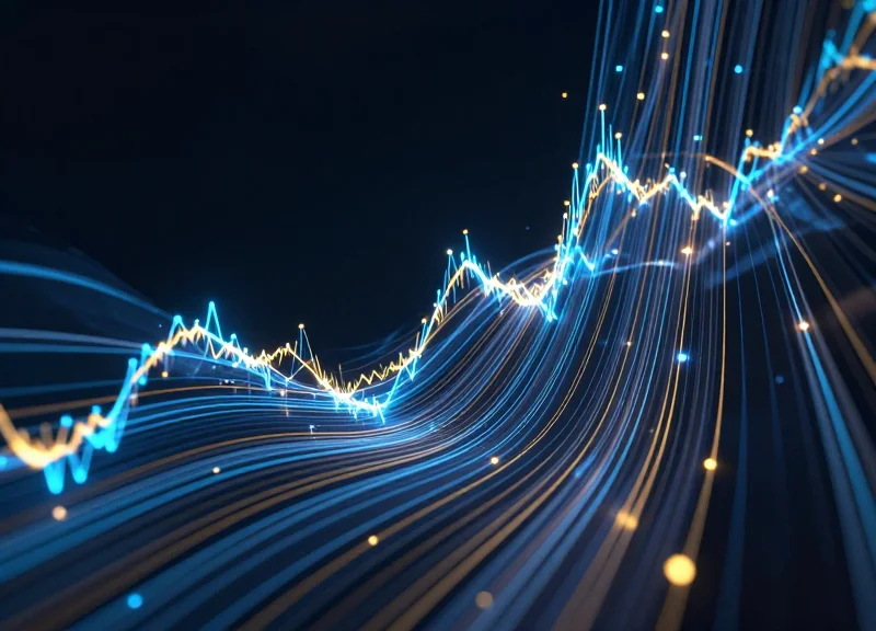 Abstract visualization of microwave frequency patterns and technical data nodes.