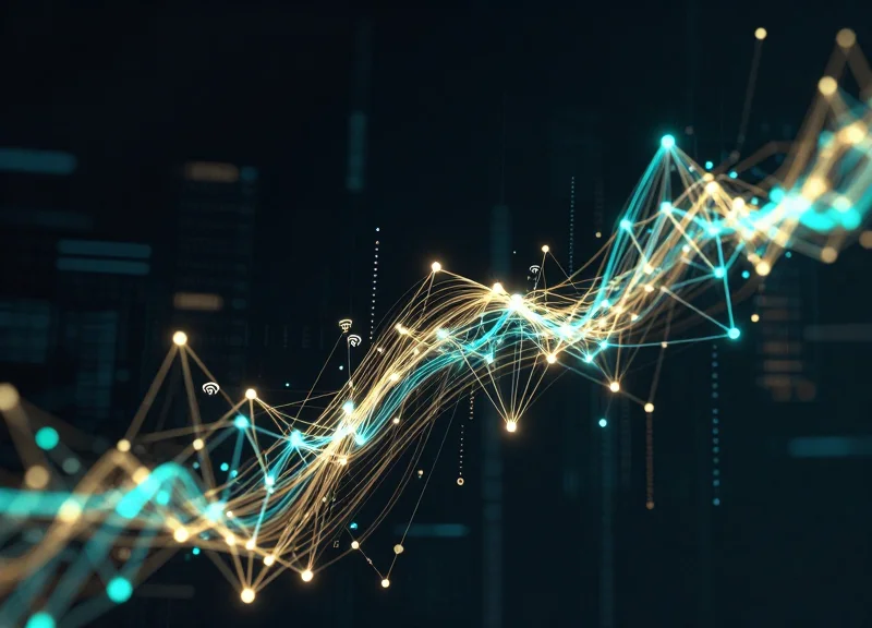 Abstract visualization of RFID and IoT connectivity in retail