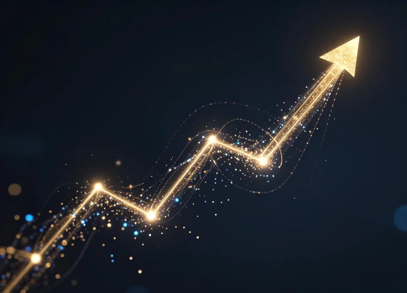 Abstract glowing data streams and nodes representing financial ROI and growth.