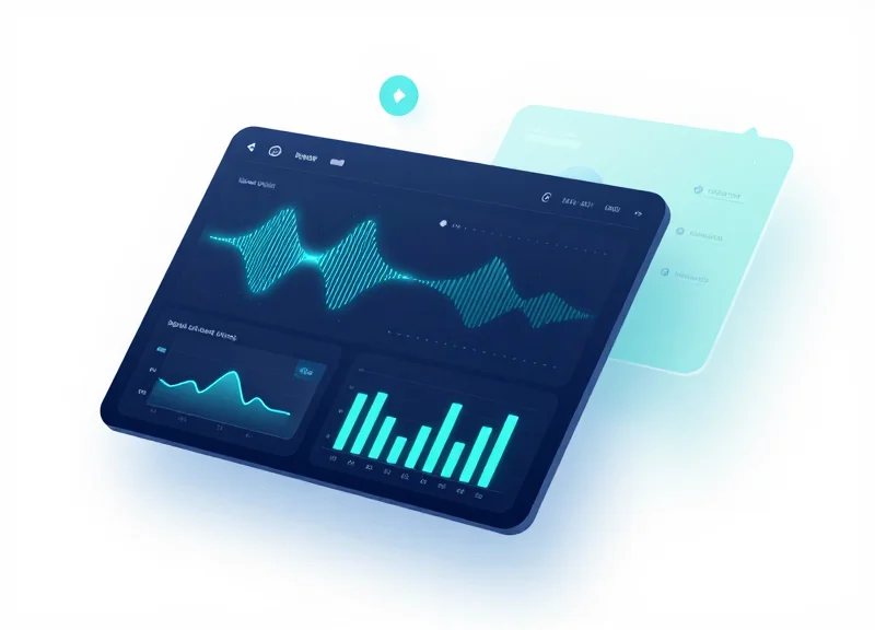 Abstract software interface showing signal calibration and wave patterns with a modern glassmorphism effect.