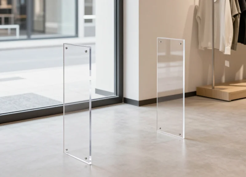 Wide shot of a symmetrical retail entrance showing the correct spacing between two security antennas.