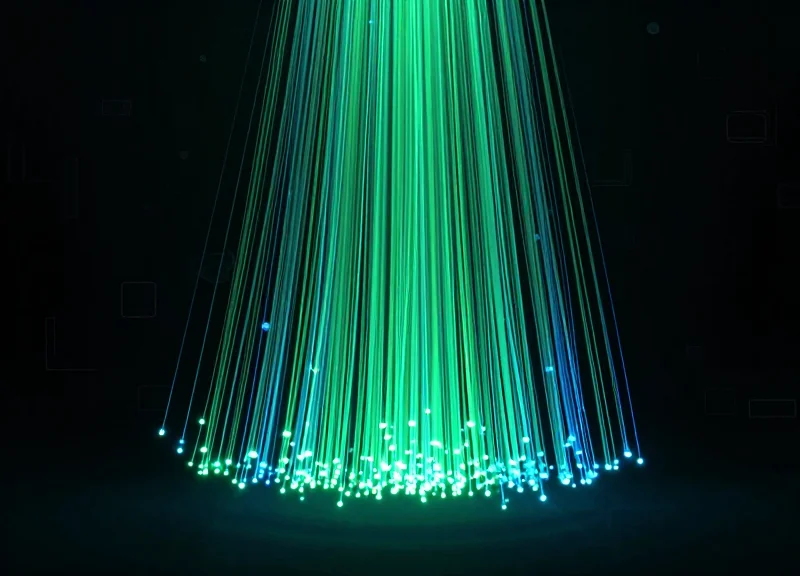 Abstract visualization of glowing digital streams representing a massive reduction in retail loss.