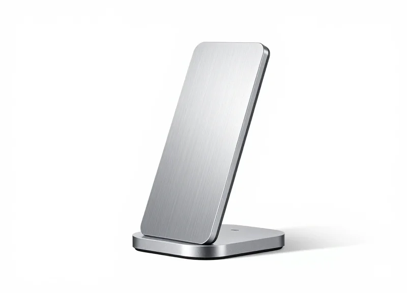 A sleek, ultra-slim silver retail security pedestal on a white background.