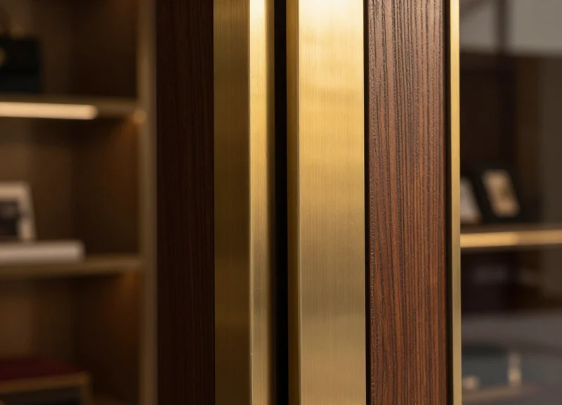 Close-up of a designer door frame featuring integrated EAS technology in a luxury retail setting