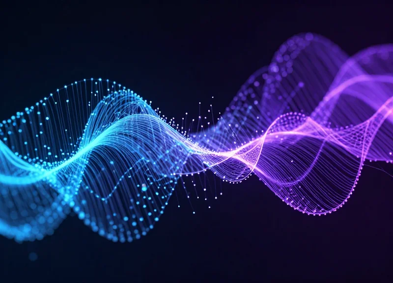 Abstract visualization of overlapping radio frequencies and data nodes in a futuristic blue theme